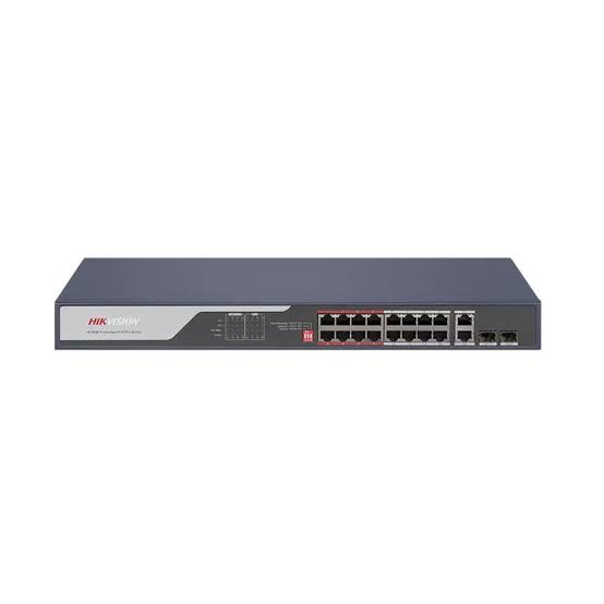 Hikvision DS-3E0318P-E(C) 16 port Unmanaged POE+ switch, Uplink: 2xRJ45 + 2xSFP, 225W budget, 300 m POE